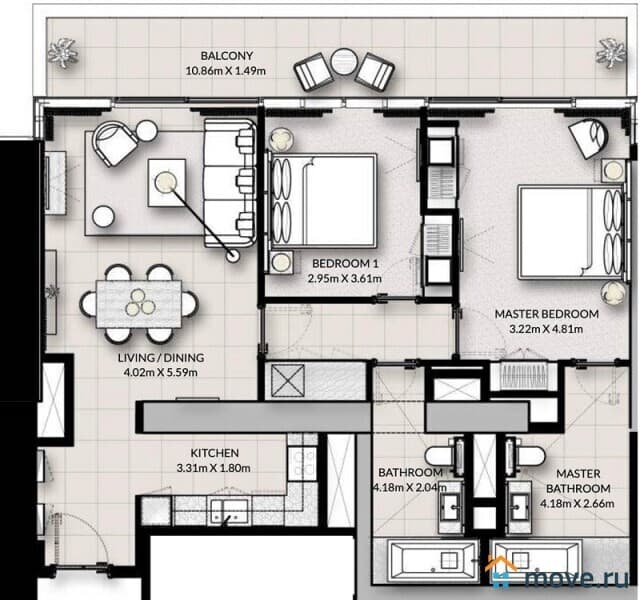 2-комн. апартаменты, 76 м²