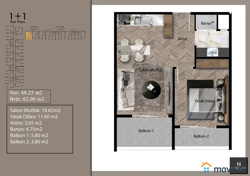 2-комн. апартаменты, 62 м²