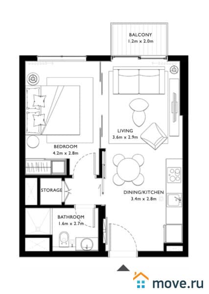 2-комн. апартаменты, 44 м²