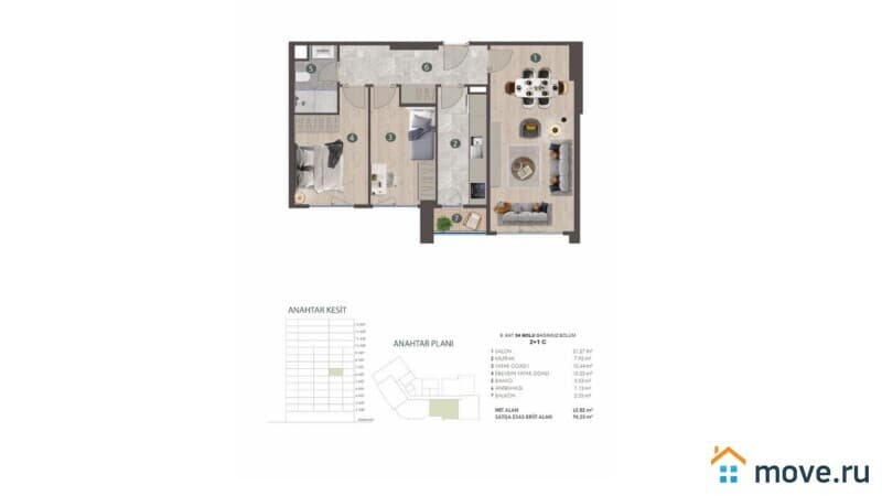 3-комн. апартаменты, 95 м²