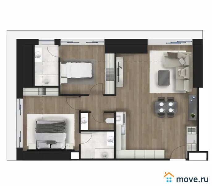 3-комн. апартаменты, 131 м²