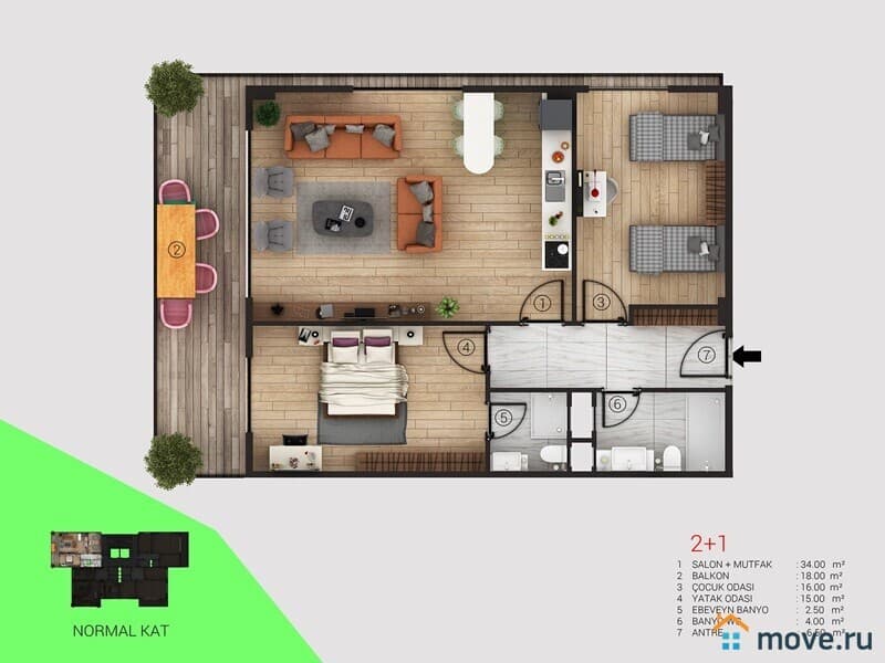 3-комн. апартаменты, 100 м²