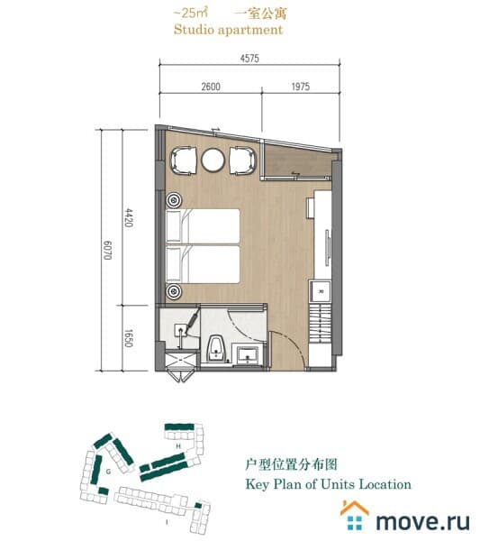 1-комн. апартаменты, 26 м²