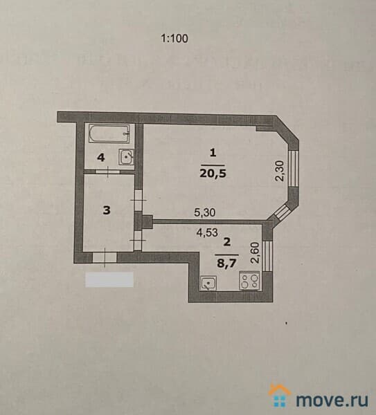 1-комн. квартира, 37.4 м²