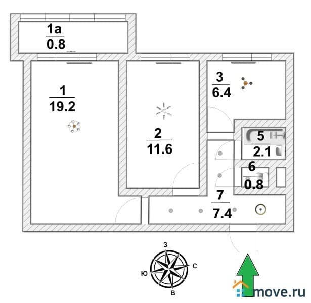 2-комн. квартира, 47.5 м²