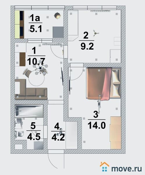 2-комн. квартира, 42.6 м²