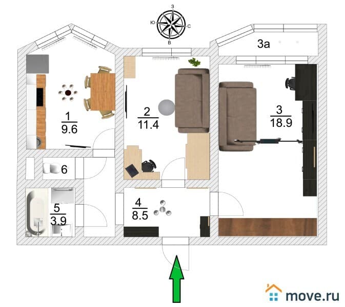 2-комн. квартира, 51.3 м&sup2;
