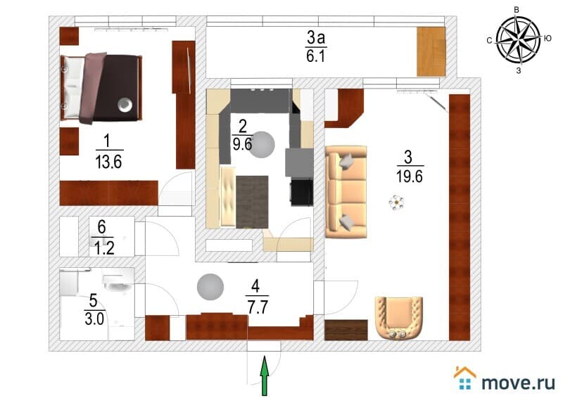 2-комн. квартира, 54.7 м&sup2;