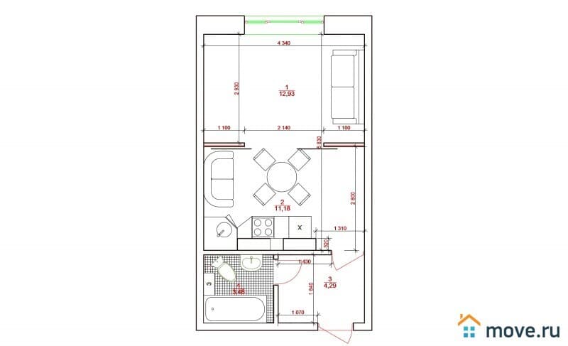 студия, 21 м²