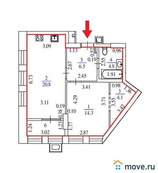 2-комн. квартира, 54 м&sup2;