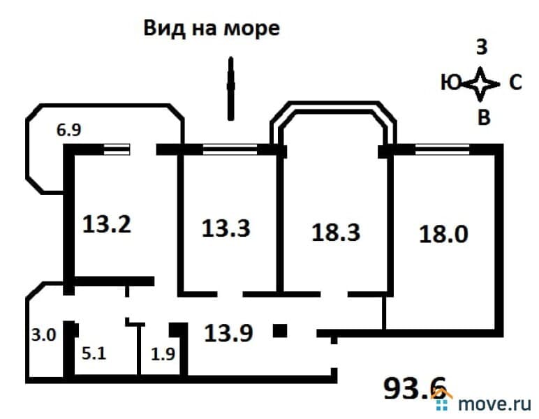 3-комн. квартира, 93 м²