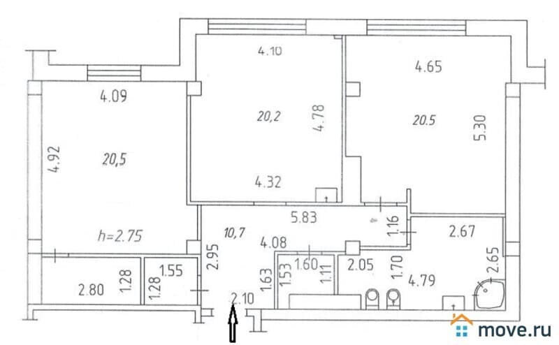 2-комн. квартира, 89.8 м²