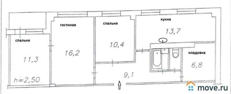 3-комн. квартира, 71.1 м²