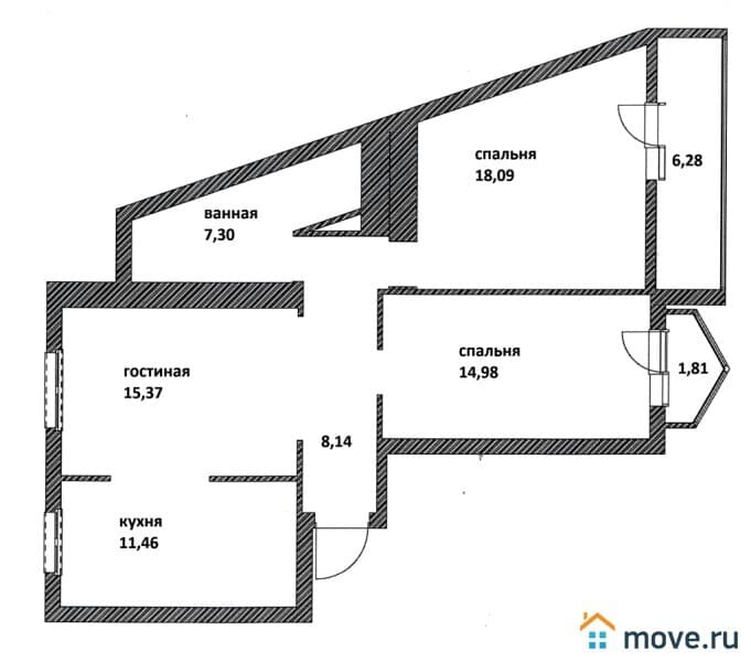 3-комн. квартира, 81.3 м²