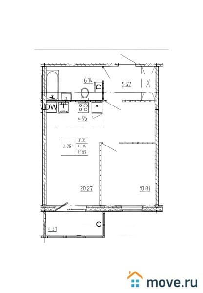 2-комн. квартира, 52 м²