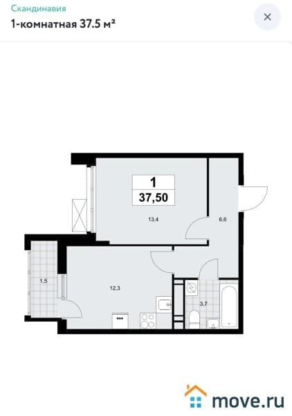 1-комн. квартира, 38 м²