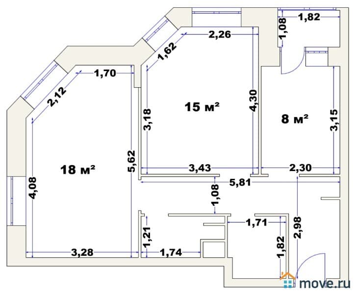 2-комн. квартира, 55 м²