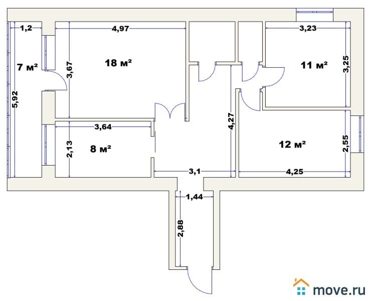 3-комн. квартира, 65 м²