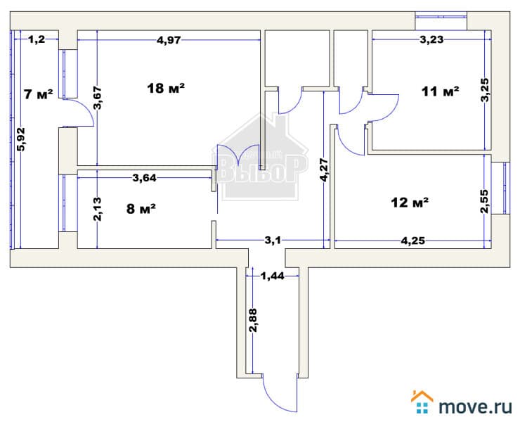 3-комн. квартира, 65 м²