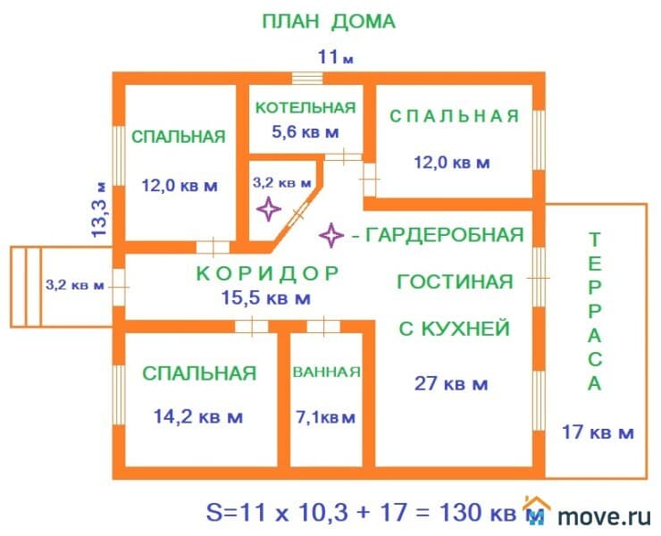 коттедж, 130 м², 6.7 сотки