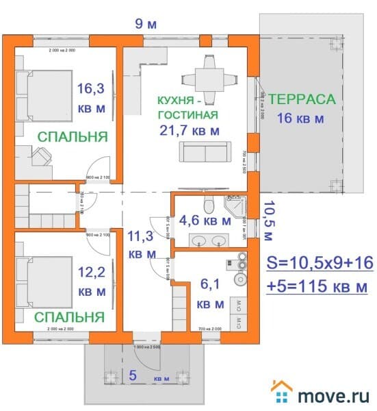 коттедж, 115 м²