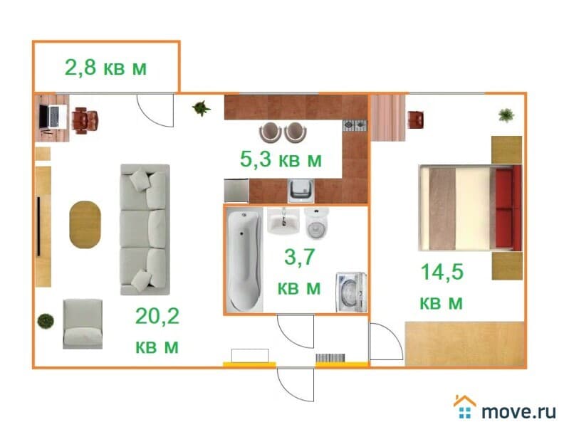 2-комн. квартира, 45 м&sup2;