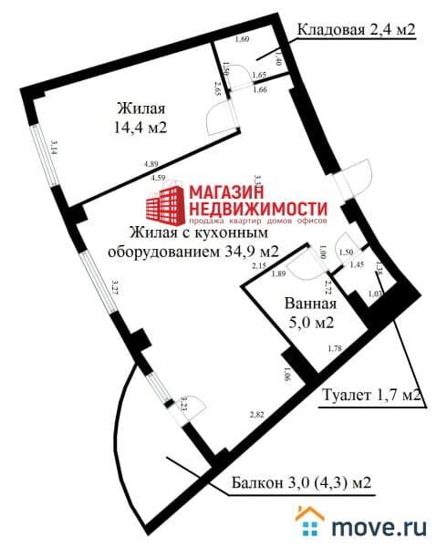 2-комн. квартира, 59.6 м²