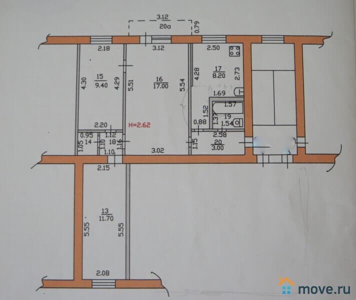 3-комн. квартира, 55 м²