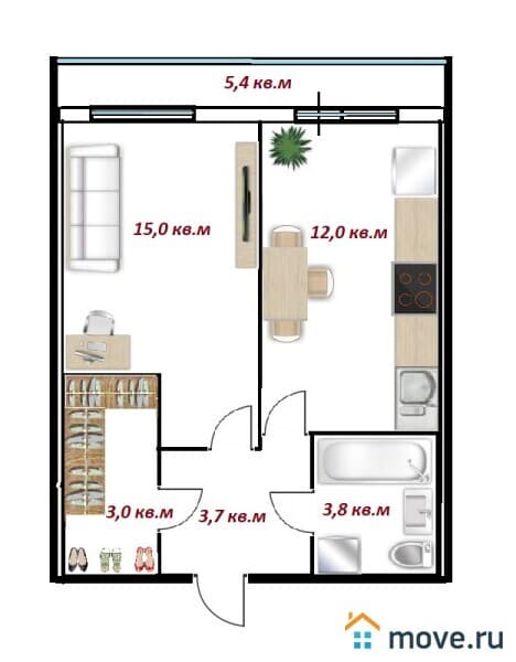 1-комн. квартира, 37.5 м²