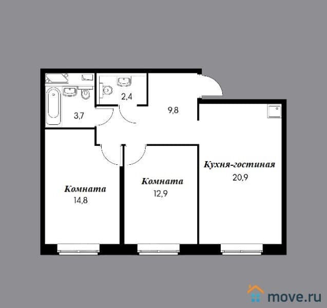 2-комн. квартира, 63.4 м²