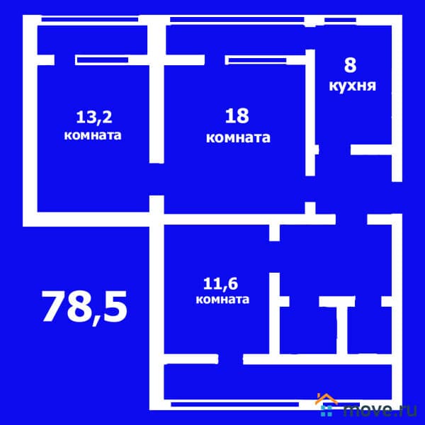 3-комн. квартира, 78.5 м²