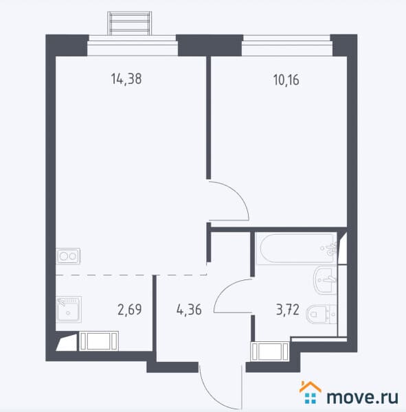 2-комн. квартира, 35.3 м²