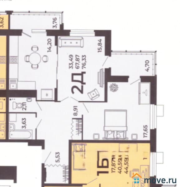 2-комн. квартира, 67.9 м²