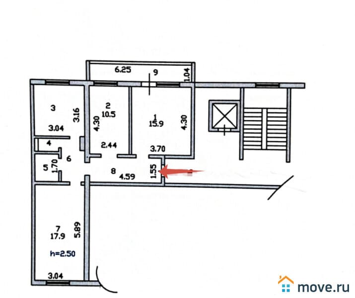 3-комн. квартира, 74.4 м²