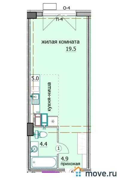 студия, 33.5 м²