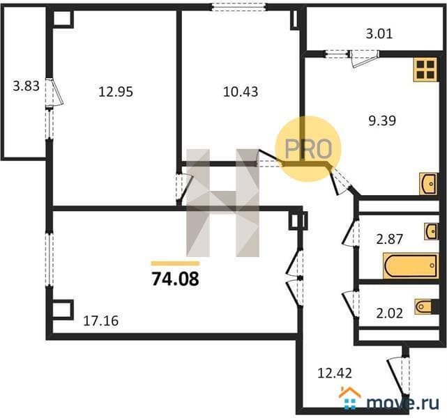 3-комн. квартира, 75 м²