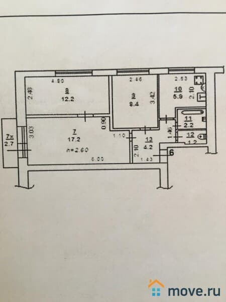 3-комн. квартира, 52 м²