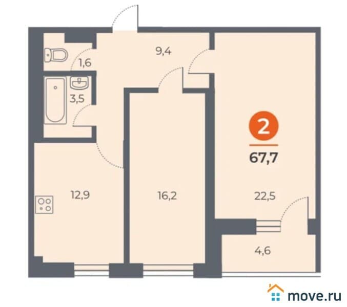 2-комн. квартира, 68 м²