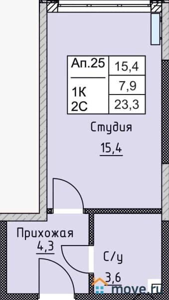 1-комн. апартаменты, 23.3 м²