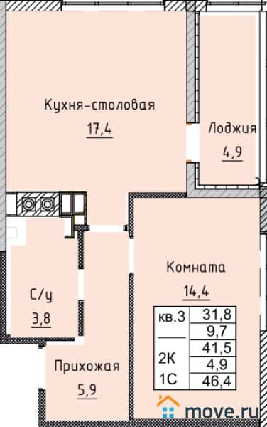 2-комн. квартира, 47 м²