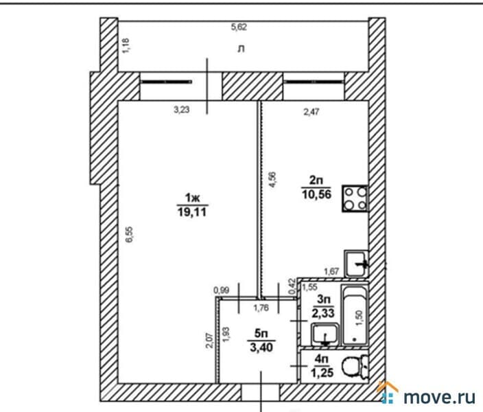 1-комн. квартира, 39.6 м²