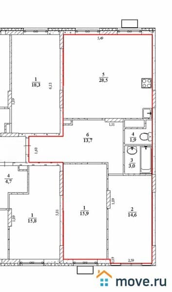 3-комн. квартира, 77.6 м²