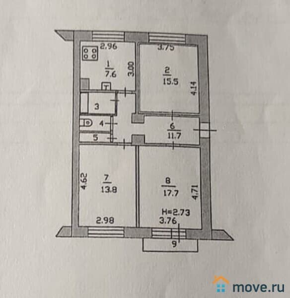 3-комн. квартира, 71.5 м²