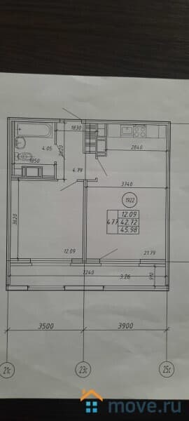 1-комн. квартира, 43.5 м²