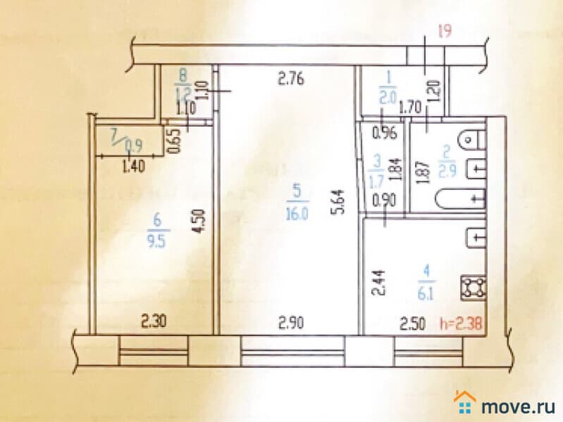 1-комн. квартира, 40.3 м²