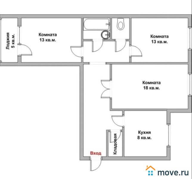 3-комн. квартира, 65.2 м²