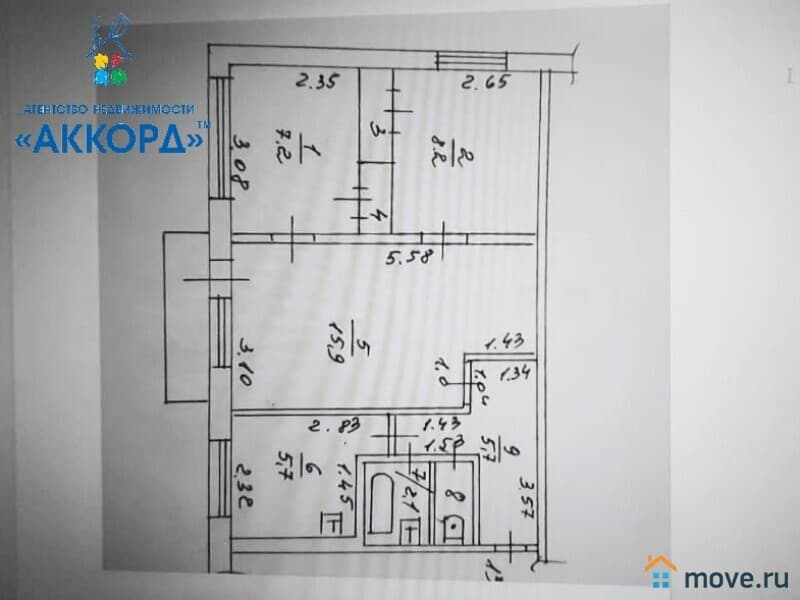 3-комн. квартира, 48.6 м²