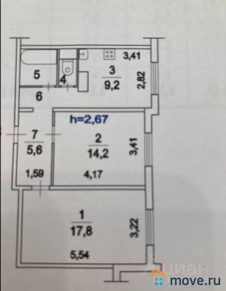 2-комн. квартира, 54 м&sup2;