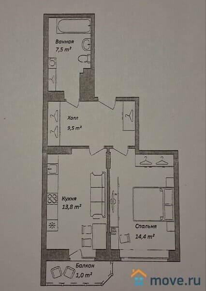1-комн. квартира, 45 м&sup2;