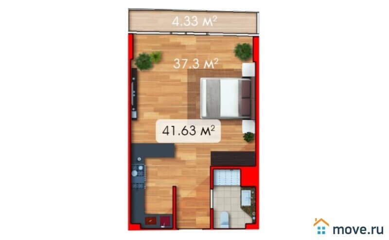 1-комн. квартира, 39.5 м²